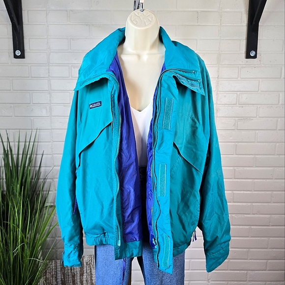 Vintage 80s 90s Columbia Teal and Blue Lightweight Zip Up Jacket Mens Medium - Picture 2 of 16